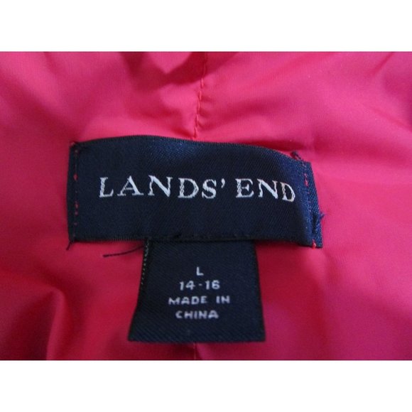 Lipstick Red Down Feather Quilted Puffer Vest Lands End Large Snap Up GUC - Picture 11 of 16